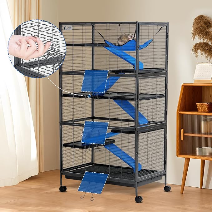 Polar Aurora Metal Small Animal Cage 6 Tiers Homes for Pets Removable Ferret Cage with Lockable Wheels, 59" H Deluxe Chinchilla Cage with Hammock and Removable Tray (XL)