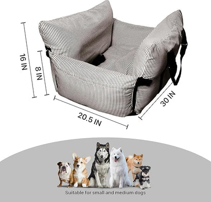 Dog Car Seat for Large/Medium Dogs Under 60 lbs Cats 2 in 1 Booster Seats Dog Bed for Car and Home Safety Travel Carrier with Pockets, Brown Stripes, 30''x 21''x 16"