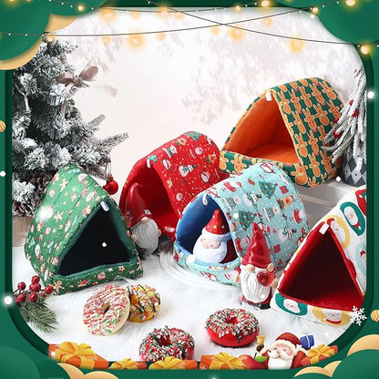 Ripeng 6 Pcs Guinea Pig Hideout Guinea Pig Bed House Rabbit Tunnel Washable Small House Cage Accessories for Hedgehog Mouse Chinchillas Hamster Ferrets Bearded Rats(7.9 Inch Christmas Elements)