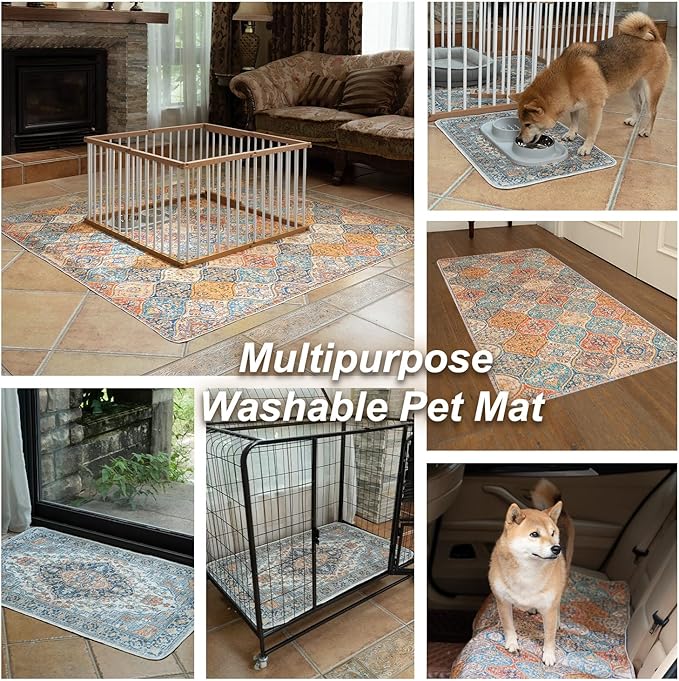 nunubaby Washable Pee Pads for Dogs, Stylish, Non-Slip and Leak-Proof Pee Pads. Reusable Potty Pads for Dogs for Crates and Floors.(Blue/Multi, 54" x54" )