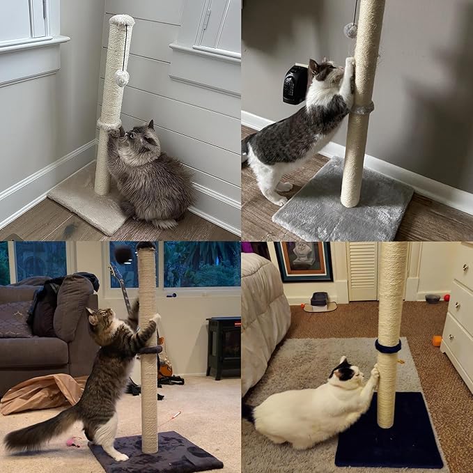 Dimaka 34" Height Tall Cat Scratching Post, Claw Scratcher with Sisal Rope and Covered with Soft Smooth Plush, Vertical Scratch [Full Strectch] Cats (Blue, 34 inches for Large Cats)