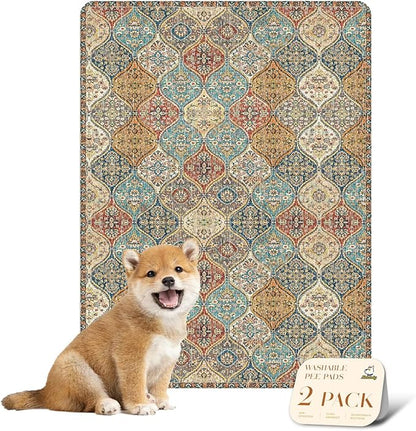 nunubaby Washable Pee Pads for Dogs, Stylish, Non-Slip and Leak-Proof Pee Mat. ultra-absorbent Reusable potty pad for Crates and Floors.(Cream/Multi, 18" x24" )