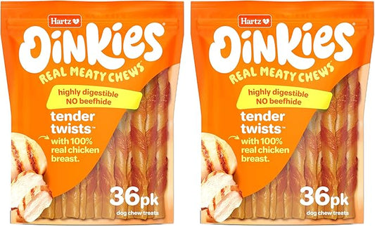 Hartz Oinkies Tender Twists with Real Chicken Breast Rawhide-Free Dog Treats, Highly Digestible Dog Chews, 72 Count