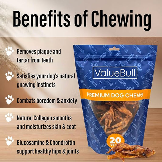 ValueBull Chicken Feet for Dogs, 50 Count - All Natural Dog Chew, Hip and Joint Chew, Single Ingredient Dog Treat