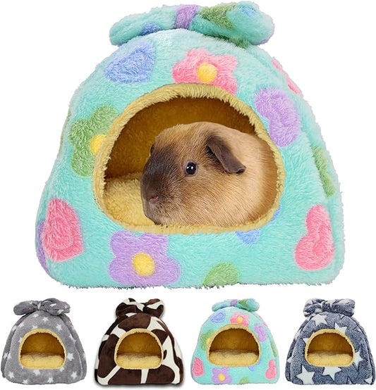 Guinea Pig Bed, Guinea Pig Hideout House Accessories Warm Bed for Small Animals Hamsters Chinchillas Dwarf Bunnies Hedgehogs. M, Green Flower