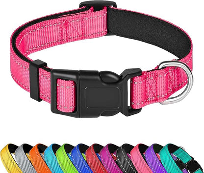Reflective Dog Collar, Adjustable Soft Neoprene Padded Nylon Pet Collars with Buckle for Puppy and Small Dogs, Cats, Hotpink,XS