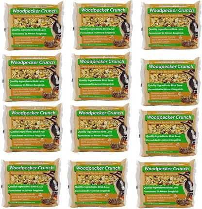 Songbird Treats Seed Bars | 12 Pack of 8 oz Bird Seed Cakes for Wild Birds (Woodpecker Crunch)