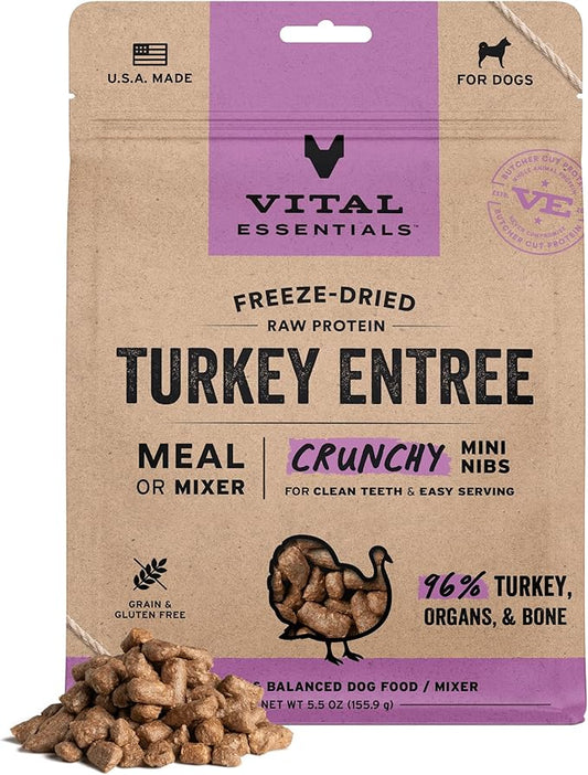 Vital Essentials Freeze-Dried Raw Turkey Meal or Mixer Dog Food Crunchy Mini Nibs, 5.5 oz