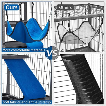 HABUTWAY 50''H Metal Small Animal Cages, Rolling Chinchilla Cage with Removable Ramps, Lagre Critter Nation Cage for Chinchillas/Guinea Pigs/Rabbit, Ferret Cages with Hammock & 5 Tiers, Black