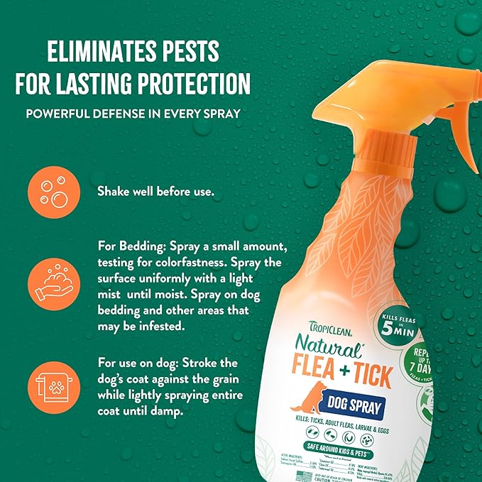 TropiClean Natural Maximum Strength Flea and Tick Spray for Dogs, 16oz