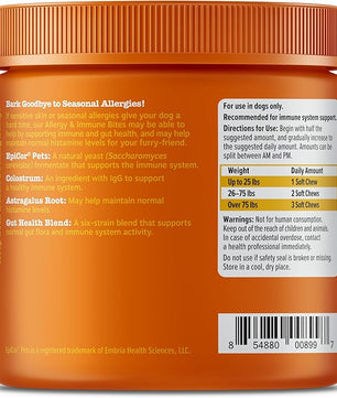Zesty Paws Dog Allergy Relief Chews, Dog Probiotics for Itchy Skin and Ears, Salmon, 90ct