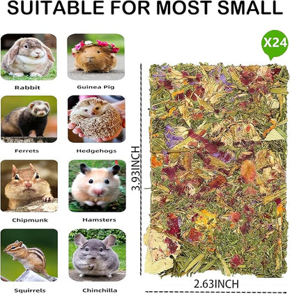 Rabbit Toys 24pcs Bunny Toy Guinea Pig Treats Timothy Hay Chew Toys Chips with Herbal Flowers Hamster Snacks Chinchillas Gerbils for Teeth Apple Sticks Sweet Bamboo