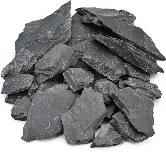 Unocho Natural Slate Stone Reptile Basking Platform Rocks 20LB Tortoise Habitat Flat Rocks for Fish Amphibian Garden Landscaping and Model Railroad (2-8 inches)