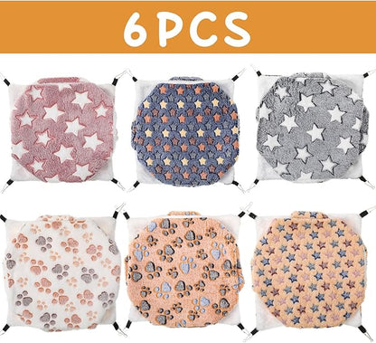 Sadnyy 6 Pieces Guinea Pig Rat Hammock Three Layer Ferret Bed Small Animal Hanging Pet Cage Hammock for Chinchilla Rat Sugar Glider Squirrel Reptiles(Cute Pattern)