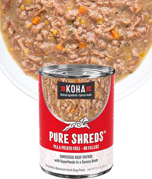KOHA Pure Shreds Beef Entrée for Dogs, 12.5oz Cans (Pack of 12)