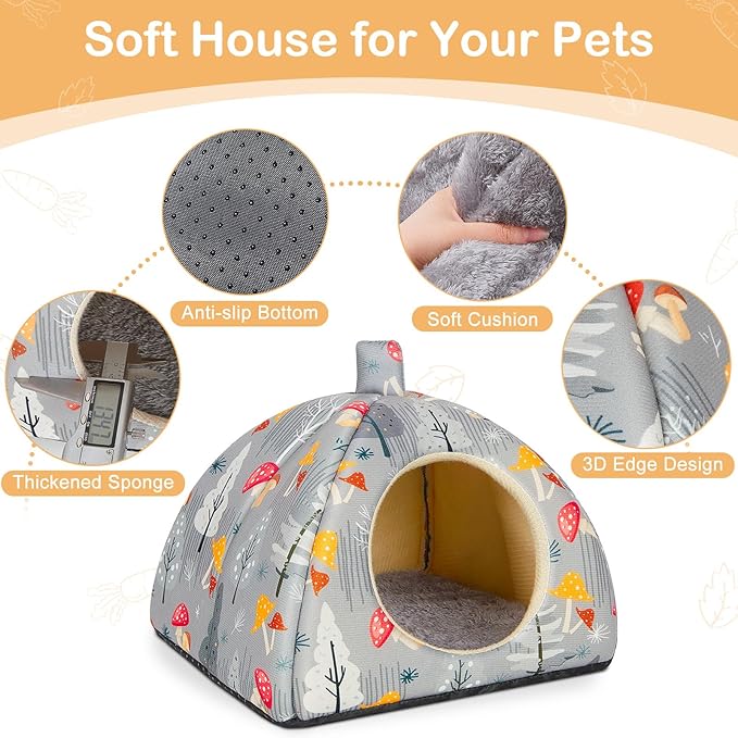 Glittme Guinea Pig Hideout 2Pack Guinea Pig Bed with Soft Pads Washable Small Animal Bed with Non-Slip Bottom Rabbit Hideout for Ferrets, Hamster, S