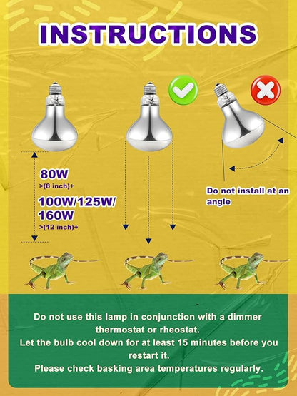 Heat Lamp Bulb, 125 Watt Full Spectrum UVA UVB Reptile Heat Bulb, Basking Spot Light, Simulate Natural Sun Light for Reptile and Amphibian