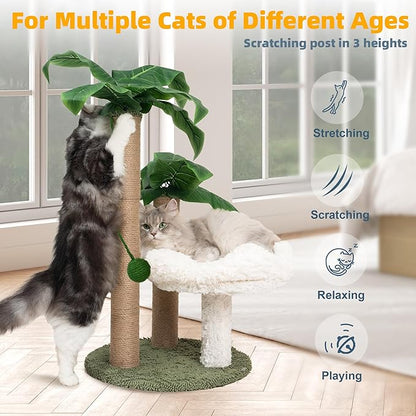 Cat Scratching Post Palm Tree with Bed Cloud Cute Cat Tree for Indoor Large Cats 3 Scratching Poles Sisal Hanging Balls for Cat Perch Cat Scratcher for Kitten and Adult Cats Tower Climber
