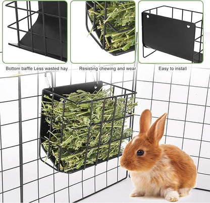 Rabbit Hay Feeder with Heavy-Duty Metal Frame Rabbit Hay Holder, Bunny Hay Feeder Guinea Pig Hay Holder,for Rabbits Guinea Pigs Bunny Chinchillas and Small Animals (Black)