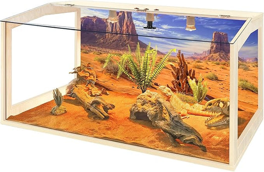 PROLEE Bearded Dragon Tank,Lizard Tank with Clear Tempered Glass Roof,Anti-Scratch Reptile Enclosure, Snake Tank and Reptile Tank,Built-in Light Fixtures with Switch (61 Gallons)