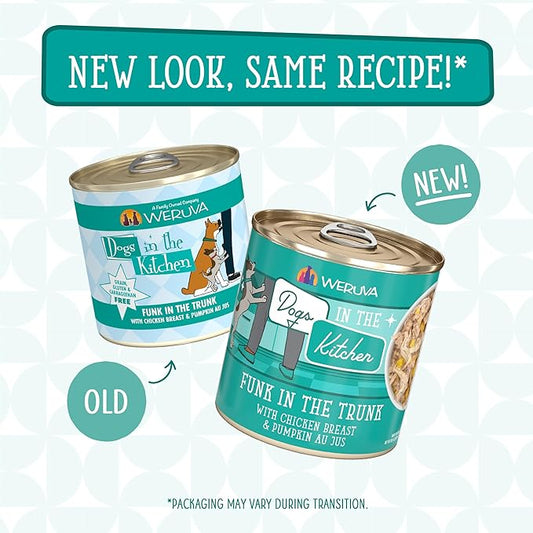 Weruva Dogs in The Kitchen, Funk in The Trunk with Chicken Breast & Pumpkin Au Jus Dog Food, 10oz Can (Pack of 12)