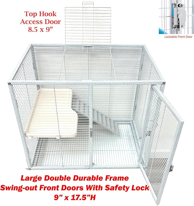Deluxe Two Full Story Double Unit 4-Tiers Chew-Proof Tight 1/2-Inch Bar Spacing Double Durable Front Doors Feisty Ferret Hammock Squirrel Chinchilla Rat Gerbil Small Animal Critter Rolling Cage