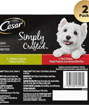 Cesar Simply Crafted Adult Wet Dog Food Meal Topper, Chicken, Carrots, Potatoes & Peas and Beef, Chicken, Purple Potatoes, Green Beans & Red Rice Variety Pack, 1.3oz. (8 Count, Pack of 2)