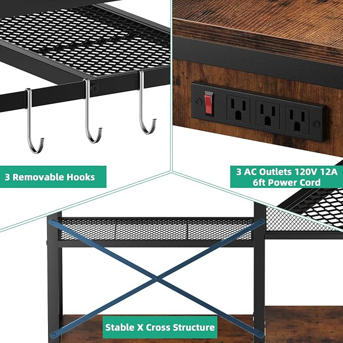 55-75 Gallon Aquarium Stand with 6 ft Power Strip, 5-Tier Metal Frame Fish Tank Stand 40 Gallon Tank Stand 49.2" L*18.9" W Tabletop 780lbs Capacity (Vintage Brown, 55-75 Gallon)