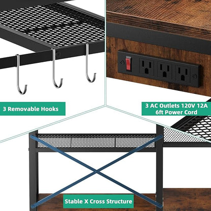 55-75 Gallon Aquarium Stand with 6 ft Power Strip, 5-Tier Metal Frame Fish Tank Stand 40 Gallon Tank Stand 49.2" L*18.9" W Tabletop 780lbs Capacity (Vintage Brown, 55-75 Gallon)