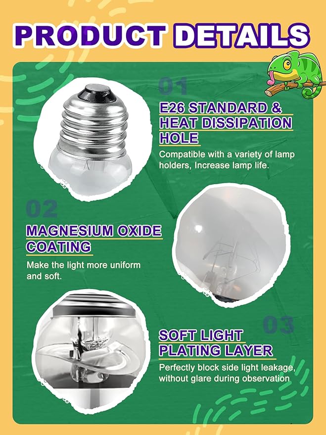 Heat Lamp Bulb, 125 Watt Full Spectrum UVA UVB Reptile Heat Bulb, Basking Spot Light, Simulate Natural Sun Light for Reptile and Amphibian