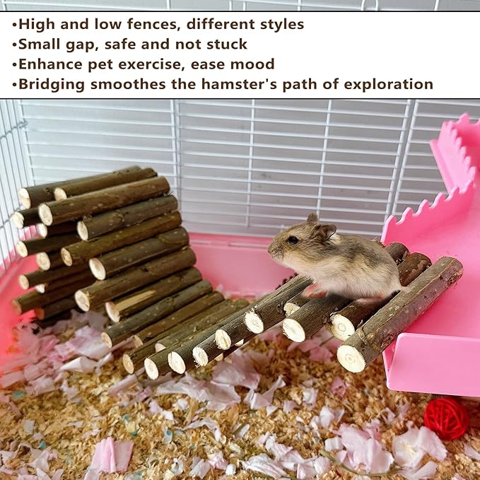 Hamster Bridge19.7x3.9in&9.8x3.9in Hamster Wooden Fence Rat Flexible Bendy Climbing Ladder Cage Accessories Toy for Syrian Gerbil Mouse Rat