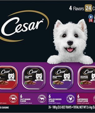 Cesar Wet Dog Food Classic Loaf in Sauce Beef Recipe, Filet Mignon, Grilled Chicken and Porterhouse Steak Variety Pack, 3.5 oz. Easy Peel Trays (24 Count, Pack of 1)