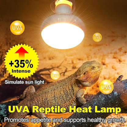 MIXJOY 100W Reptile Heat Lamp Bulb Combo, 2PCS Day & Night Reptile Heat Bulbs, UVA Daylight Intense Heat Basking Bulb Infrared Heat Light Bulb for Reptiles, Lizard, Tortoise, Bearded Dragon Chickens