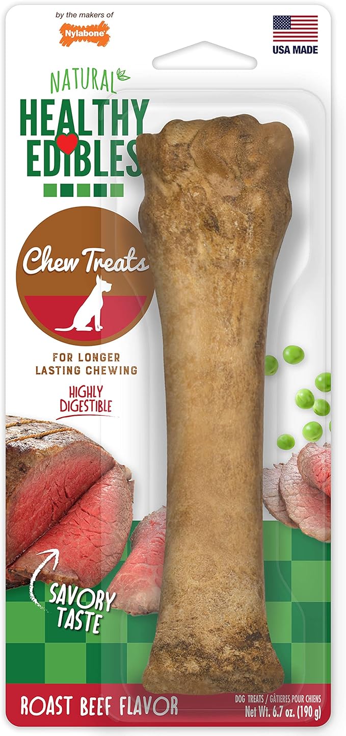 Nylabone Healthy Edibles Natural Dog Chews Long Lasting Roast Beef Flavor Treats for Dogs, X-Large/Souper (1 Count)
