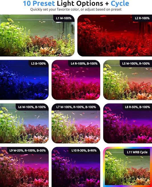 Aquarium LED Light for 18-24in Freshwater Tank, Full Spectrum Aquarium Light for Plant Growth, 6H/8H/12H Timer, WRB 3 Channel Customizable, 10 Brightness & 11 Colors, Adjustable Bracket - 16W