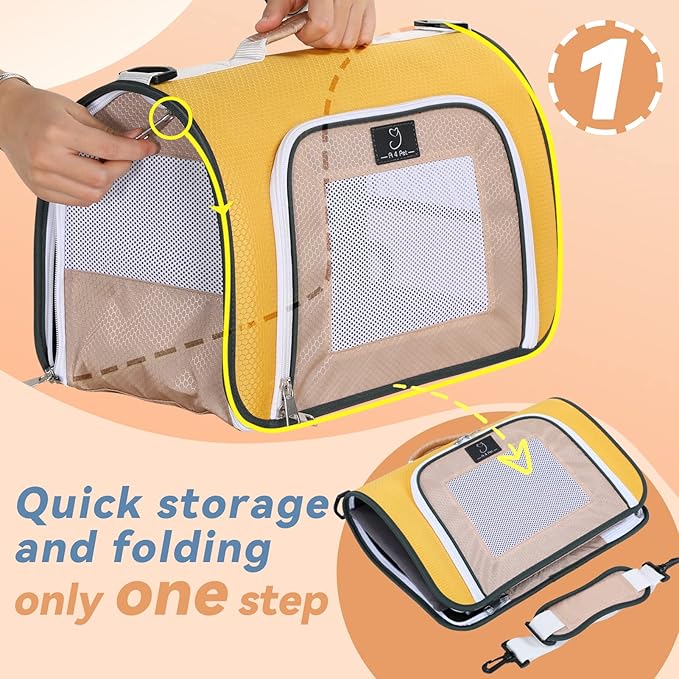 A4Pet Rabbit Carrier, Airline Approved Cat Carrier for Under 12 lbs, Soft-Sided Pet Travel Carrier Yellow, Small