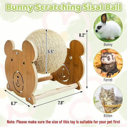 Fhiny Rabbit Scratch Toy, Natural Sisal Bunny Toy Scratching Ball Cute Sisal Bunny Claw Scratcher Ball Rabbit Enrichment Interactive Scratching Post for Kittens Ferrets Bear Shape