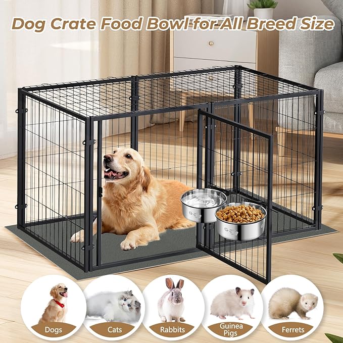 2-in-1 Dog Crate Water Food Bowl No Spill,2 Pack Hanging Dog Bowls for Kennel,Dogs Crate Water Feeder Dish,Stainless Steel Kennel Dogs Bowls Mountable with Non-Slip Bottom for Cats Bunny Ferret Bird