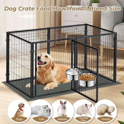 2-in-1 Dog Crate Water Food Bowl No Spill,2 Pack Hanging Dog Bowls for Kennel,Dogs Crate Water Feeder Dish,Stainless Steel Kennel Dogs Bowls Mountable with Non-Slip Bottom for Cats Bunny Ferret Bird