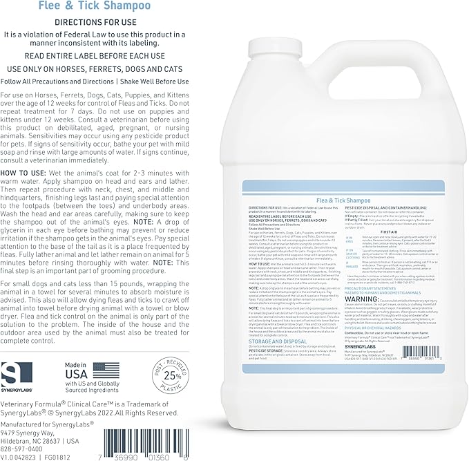 Veterinary Formula Flea and Tick Shampoo for Dogs and Cats, 1 Gallon – Dog and Cat Flea Shampoo with Pyrethrum to Kill Fleas, Ticks On Contact – Cleanses and Exfoliates