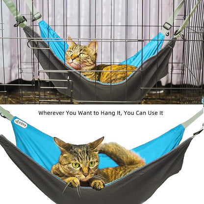 2-Piece Reversible Cat Hammock, Hanging for Cage, Washable Soft Outdoor Mat, Waterproof Cooling Pad (Large, Blue)