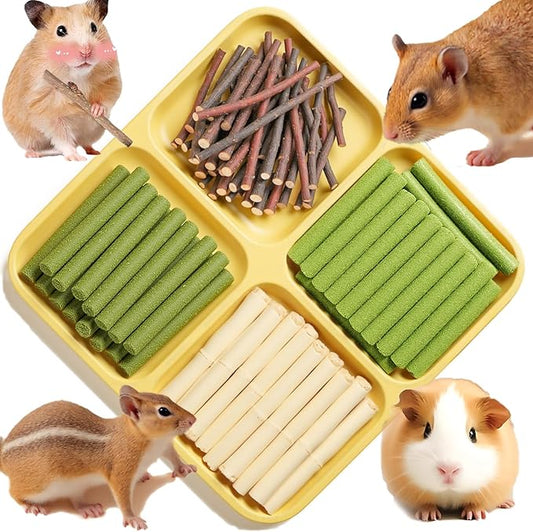 Rabbit Toys 142g/5.0oz Bunny Chew Treats Timothy Hay Sweet Bamboo Snack Guinea Pig Molar Branch Toy Apple Stick Alfalfa Food for Cleaning Teeth Grinding Dental for Hamster Squirrel Chinchilla