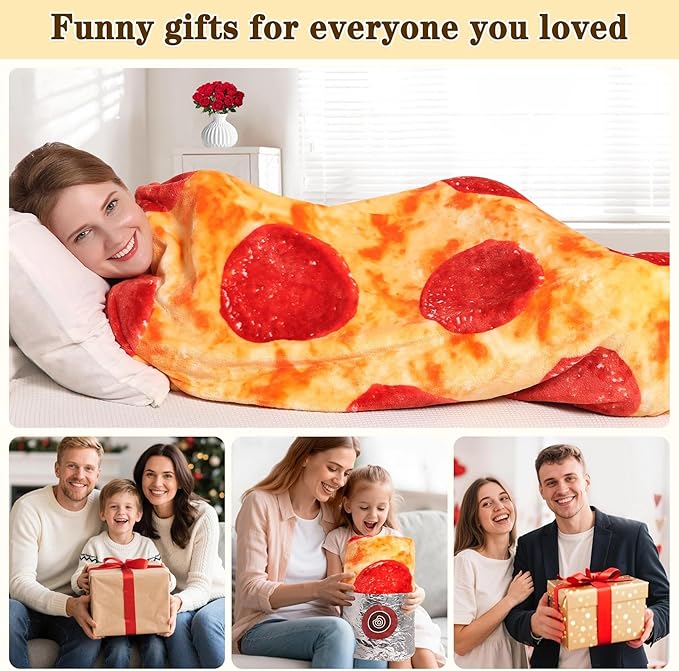 Mermaker Pepperoni Pizzas Blanket 60 inches for Adult Kids, Realistic Pizzas Throw Blanket Funny Gift for Women Men Teen Boy Girl, 285 GSM Soft Flannel Food Blanket for Christmas Birthday Gift-Crimson
