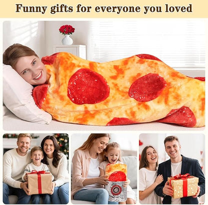 mermaker Pepperoni Pizzas Blanket 80 inches for Adult Kids, Realistic Pizzas Throw Blanket Funny Gifts for Women Men Teen Boy Girl, 285 GSM Soft Flannel Food Blanket for Christmas Birthday Gifts-Red
