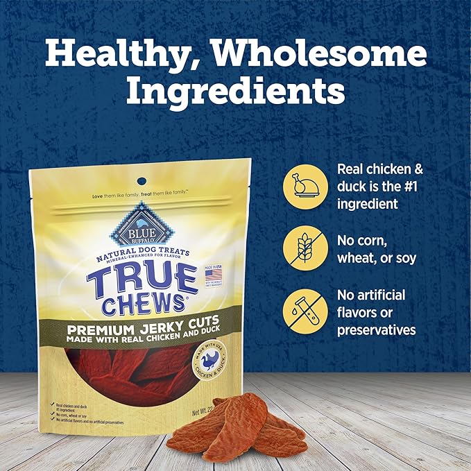 Blue Buffalo True Chews Premium Jerky Cuts Dog Treats, Made in the USA with Natural Ingredients, Chicken & Duck, 22-oz. Bag