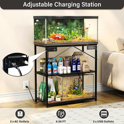 TC-HOMENY Fish Tank Stand 10,20,29,37 Gallon, Aquarium Stand with adjustable shelf,1000LB Capacity ,31" L x 16" W Metal Reptile Tank Stand, Double Storage Design Adjustable Boards, Brown