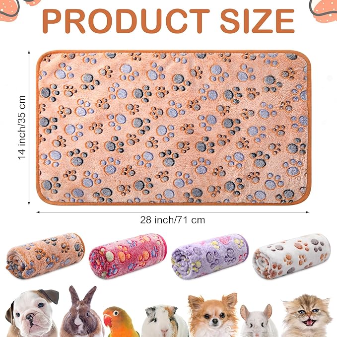 Tudomro 8 Pcs Guinea Pig Bedding Cage Liners Bulk Blankets Small Animal Flannel Throw Bedding Waterproof Absorbent Reusable Pet Pee Sleep Mat Pad Cover for Hamster Ferret(Paw,14 x 28 Inch)