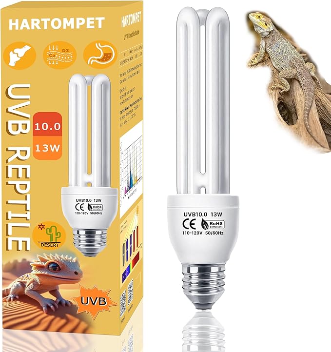 UVB Linear Tube Bulb 10.0, 13W - Desert Terrarium Lamp, Compact Fluorescent Lamp, Suit for Bearded Dragon, Leopard Gecko, Tortoise & All Desert-Dwelling Reptiles Habitat Lighting
