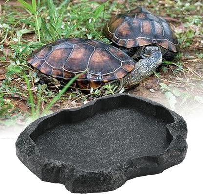 Reptile Water Dish Bowl, Resin Food Bowl Dish, Dark Green Firm Water Dish for Reptile Tank for Tortoise Lizard Pets Feeding Accessories, 1Pcs (M)