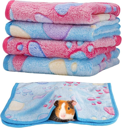 Guinea Pig Blanket, 4 Pack Warm Soft Coral Fleece Small Animal Blankets Washable Pet Cage Liners Sleep Mat Pad Cover for Rabbit Hamster Dog Cat Ferret Chinchilla Hedgehog Bedding, 24" x 16"